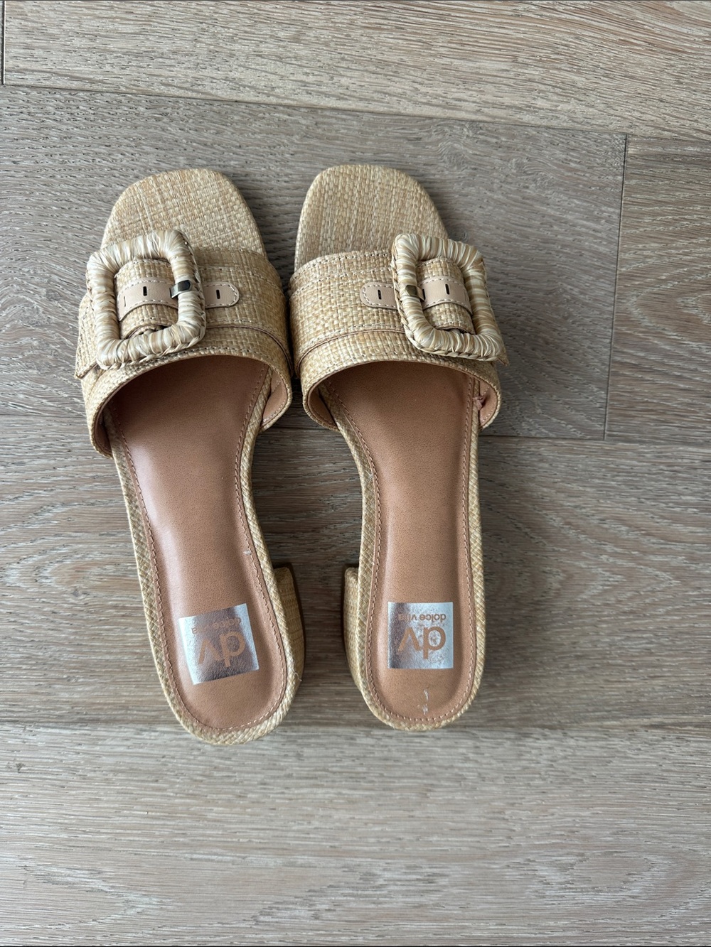 DV by Dolce Vita Natural Raffia Buckle Slide Mules 9